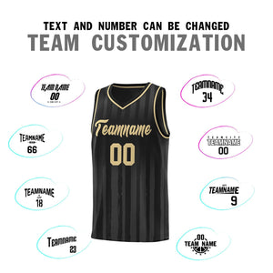 Custom Black Khaki Vertical Striped Pattern Sports Uniform Basketball Jersey