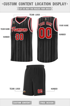 Custom Black Red Vertical Striped Pattern Sports Uniform Basketball Jersey