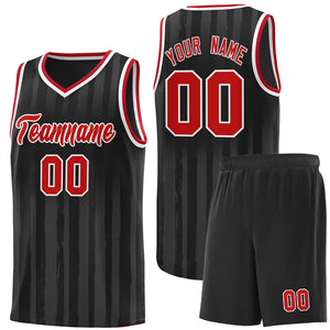 Custom Black Red Vertical Striped Pattern Sports Uniform Basketball Jersey