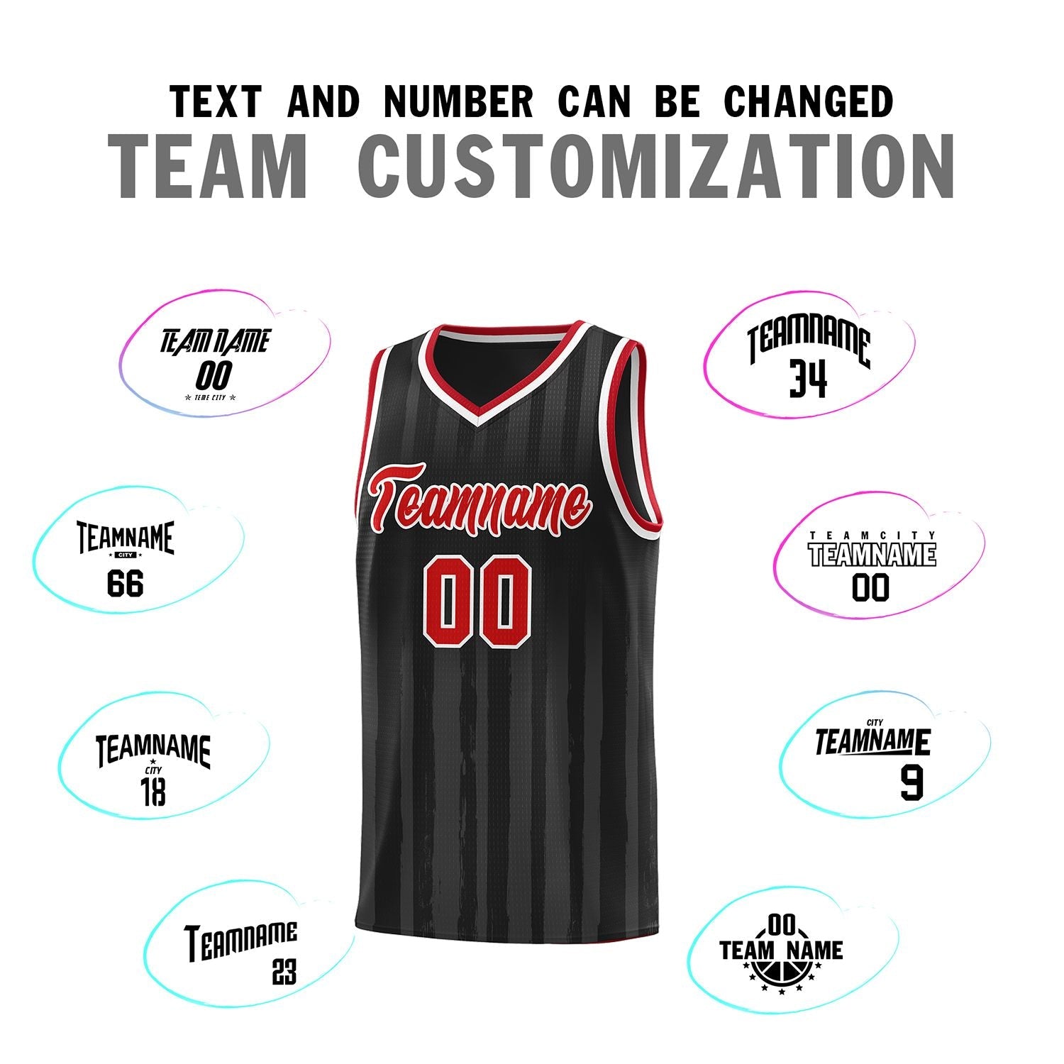 Custom Black Red Vertical Striped Pattern Sports Uniform Basketball Jersey