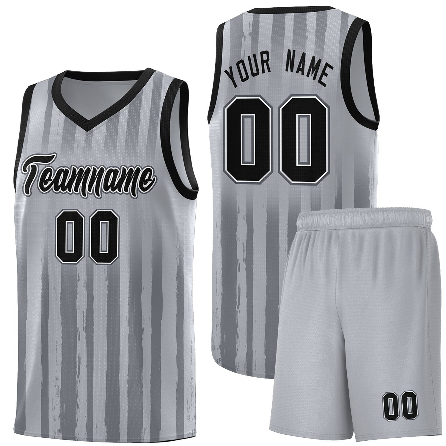 Custom Gray Black Vertical Striped Pattern Sports Uniform Basketball Jersey