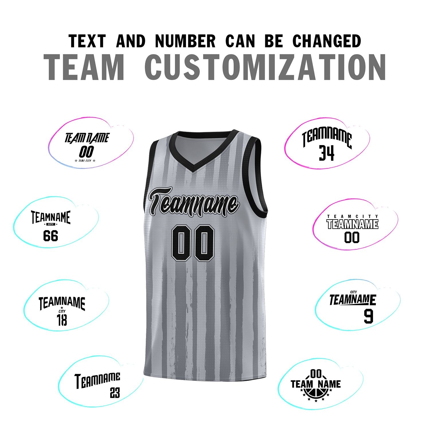 Custom Gray Black Vertical Striped Pattern Sports Uniform Basketball Jersey