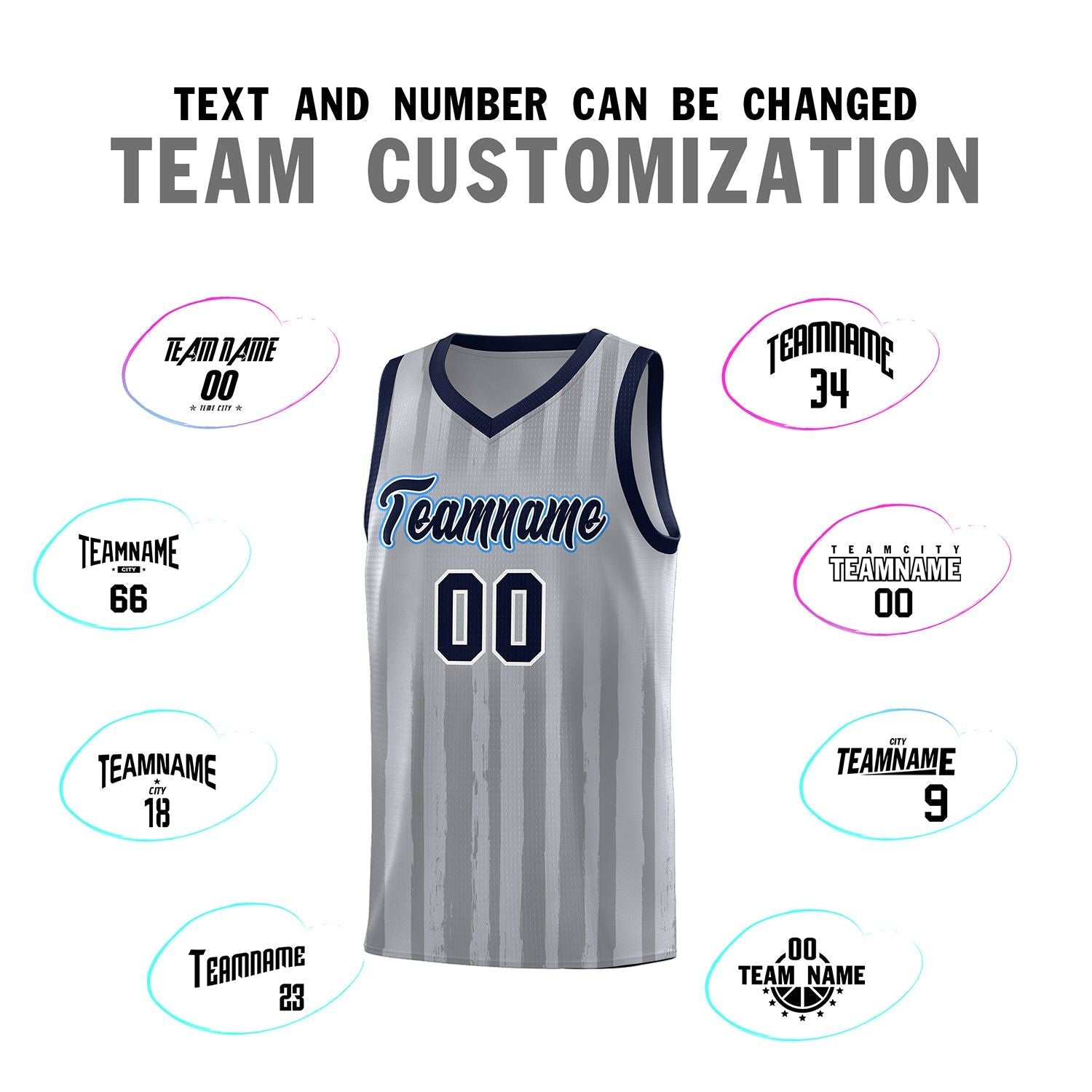 Custom Gray Navy Vertical Striped Pattern Sports Uniform Basketball Jersey