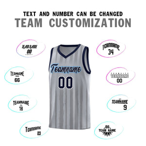 Custom Gray Navy Vertical Striped Pattern Sports Uniform Basketball Jersey