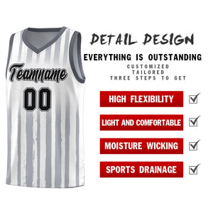 Custom White Black Vertical Striped Pattern Sports Uniform Basketball Jersey