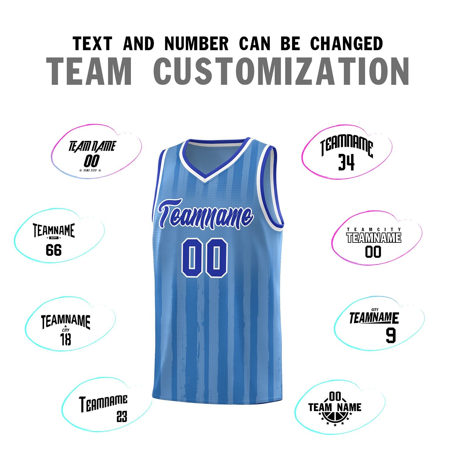 Custom Light Blue Royal Vertical Striped Pattern Sports Uniform Basketball Jersey