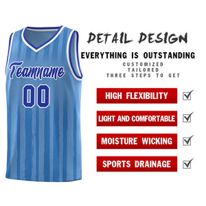 Custom Light Blue Royal Vertical Striped Pattern Sports Uniform Basketball Jersey