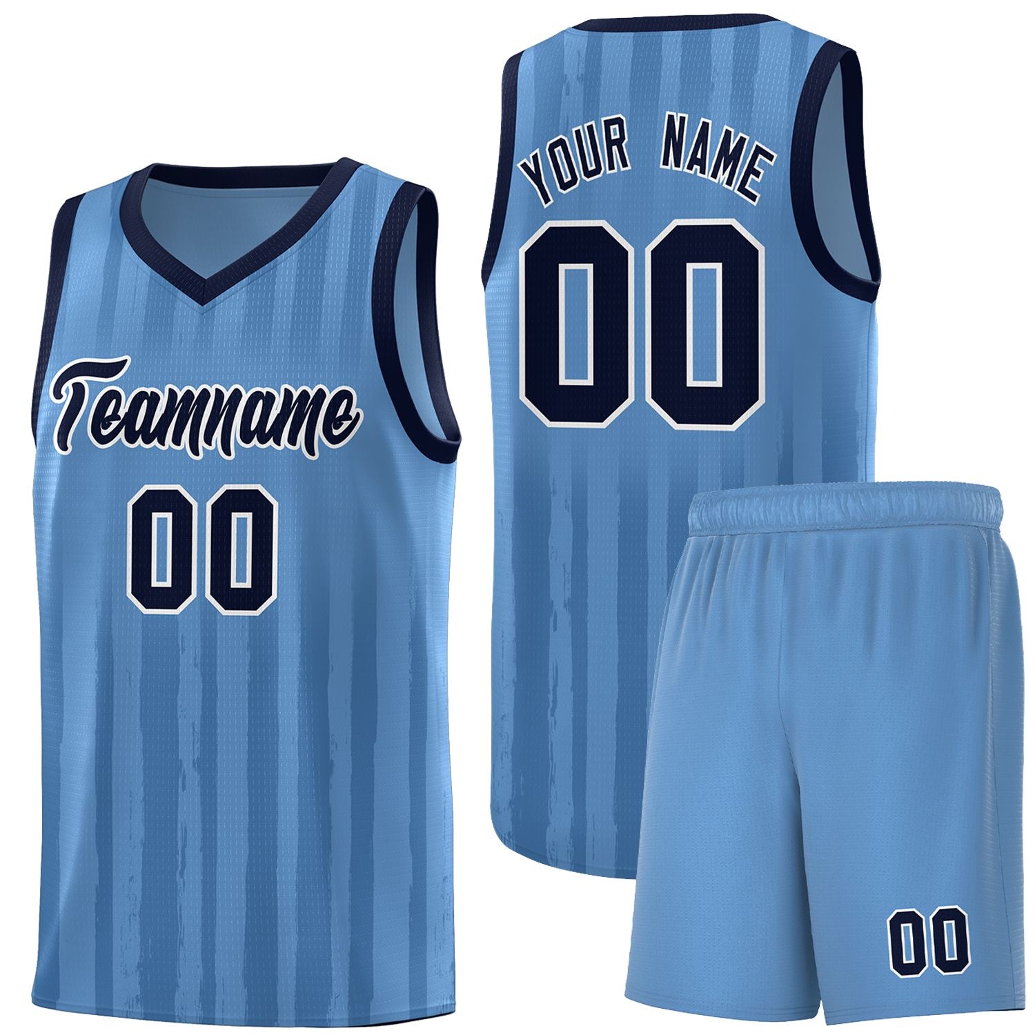 Custom Light Blue Navy Vertical Striped Pattern Sports Uniform Basketball Jersey