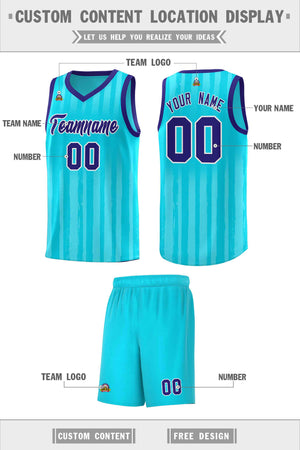 Custom Sky Blue Violet Vertical Striped Pattern Sports Uniform Basketball Jersey