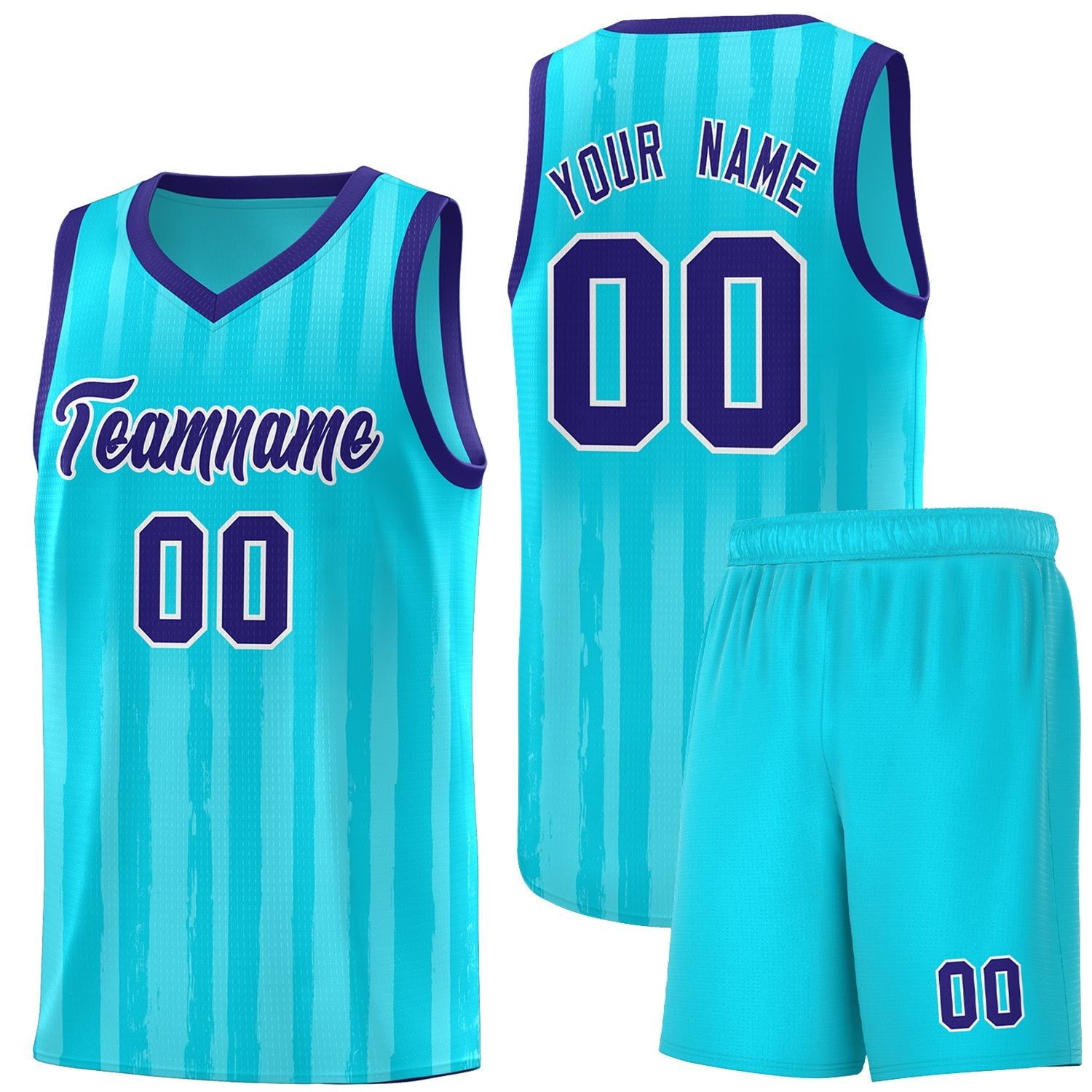 Custom Sky Blue Violet Vertical Striped Pattern Sports Uniform Basketball Jersey