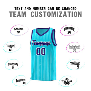 Custom Sky Blue Violet Vertical Striped Pattern Sports Uniform Basketball Jersey