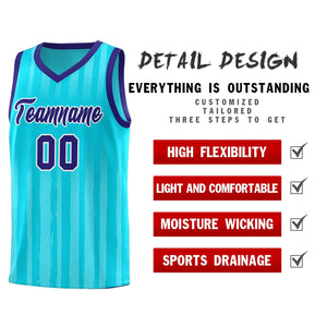 Custom Sky Blue Violet Vertical Striped Pattern Sports Uniform Basketball Jersey