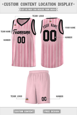 Custom Light Pink Black Vertical Striped Pattern Sports Uniform Basketball Jersey