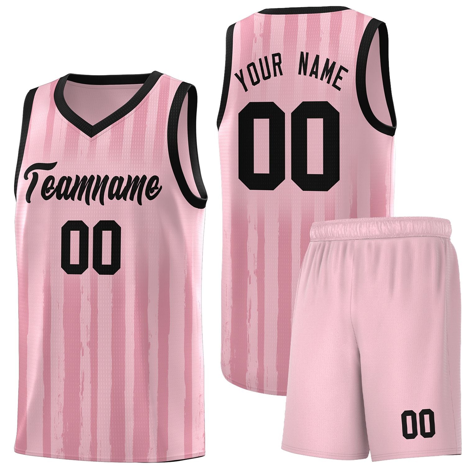 Custom Light Pink Black Vertical Striped Pattern Sports Uniform Basketball Jersey