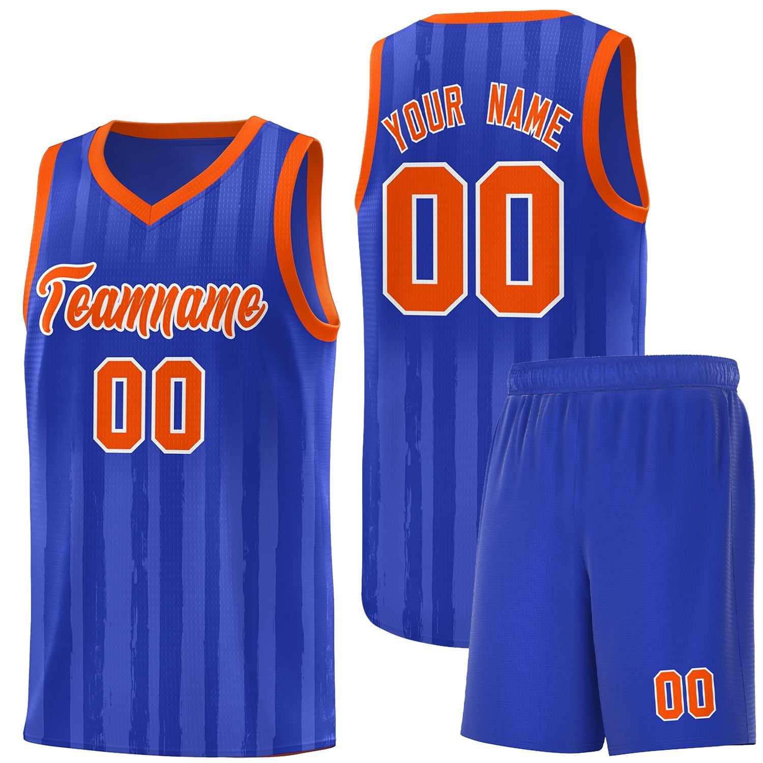 Custom Royal Orange Vertical Striped Pattern Sports Uniform Basketball Jersey