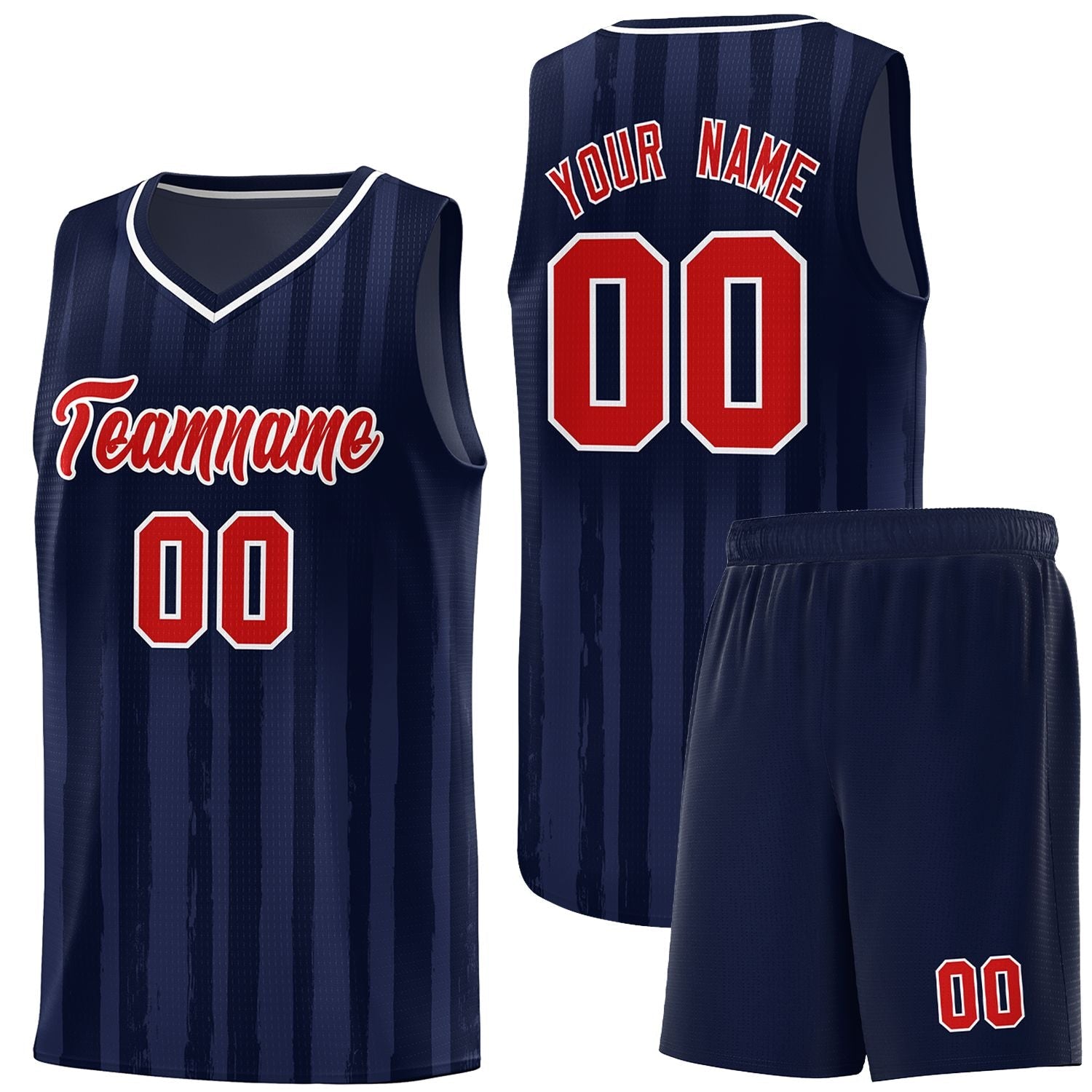 Custom Navy Red Vertical Striped Pattern Sports Uniform Basketball Jersey