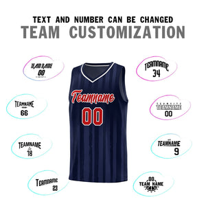 Custom Navy Red Vertical Striped Pattern Sports Uniform Basketball Jersey