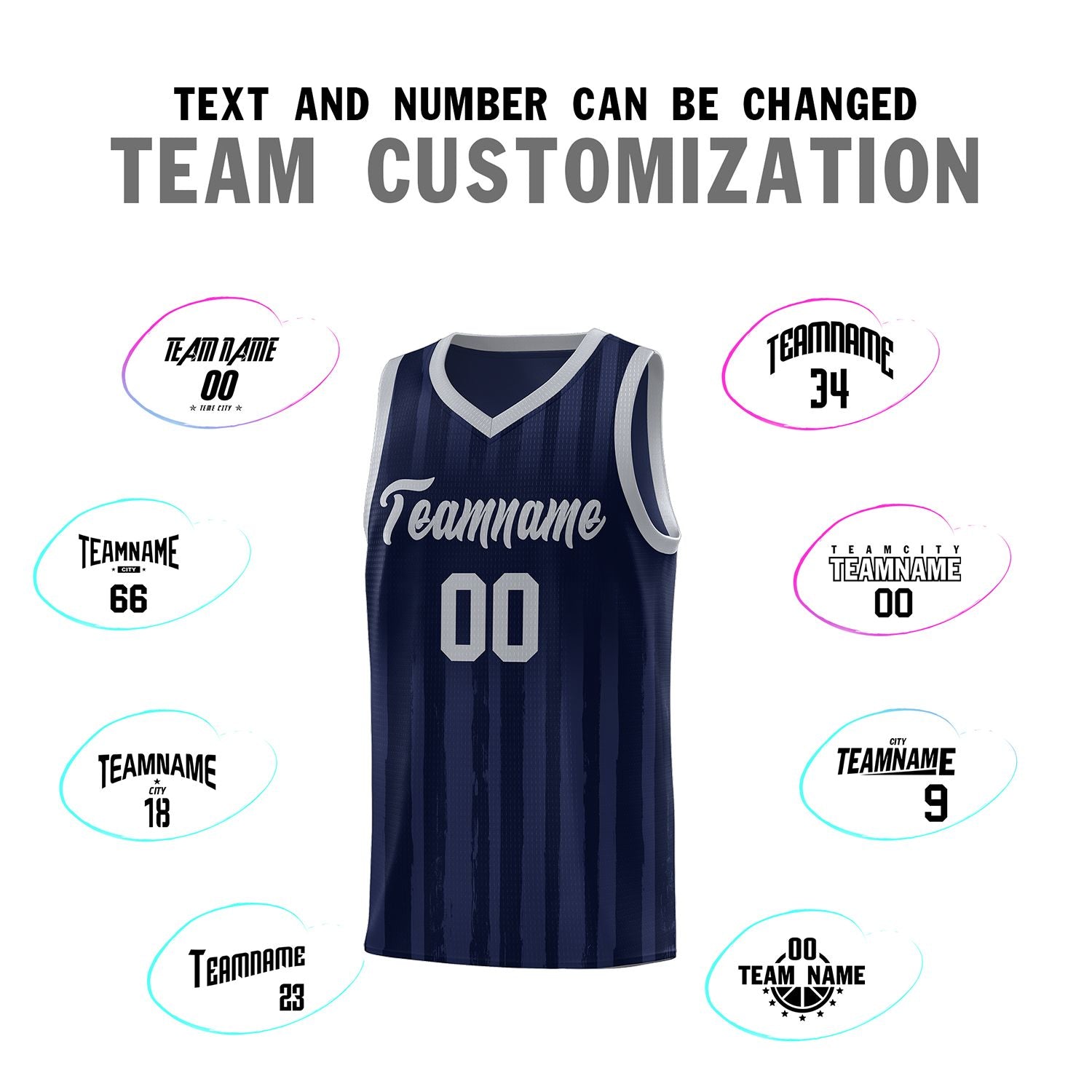 Custom Navy Gray Vertical Striped Pattern Sports Uniform Basketball Jersey