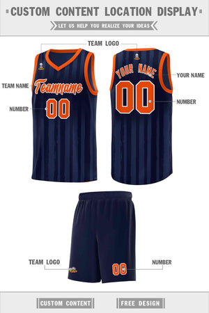 Custom Navy Orange Vertical Striped Pattern Sports Uniform Basketball Jersey