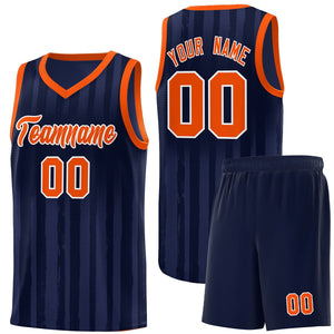 Custom Navy Orange Vertical Striped Pattern Sports Uniform Basketball Jersey