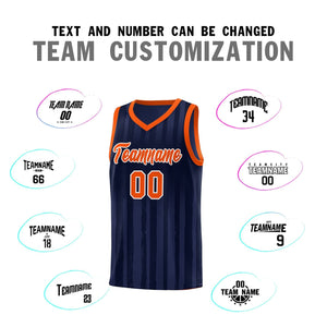 Custom Navy Orange Vertical Striped Pattern Sports Uniform Basketball Jersey