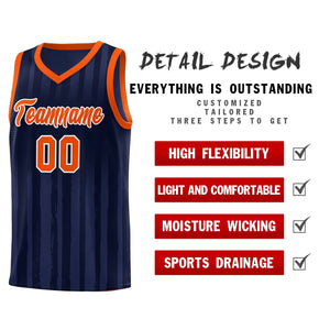 Custom Navy Orange Vertical Striped Pattern Sports Uniform Basketball Jersey