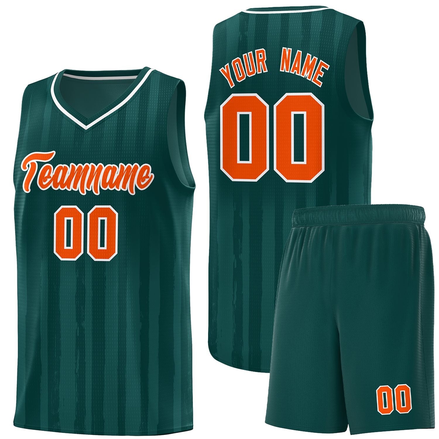 Custom Midnight Green Orange Vertical Striped Pattern Sports Uniform Basketball Jersey