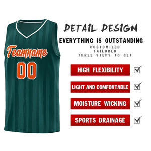 Custom Midnight Green Orange Vertical Striped Pattern Sports Uniform Basketball Jersey