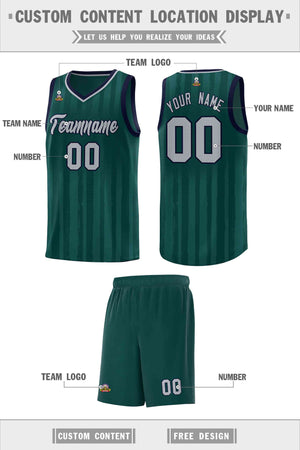 Custom Midnight Green Gray Vertical Striped Pattern Sports Uniform Basketball Jersey