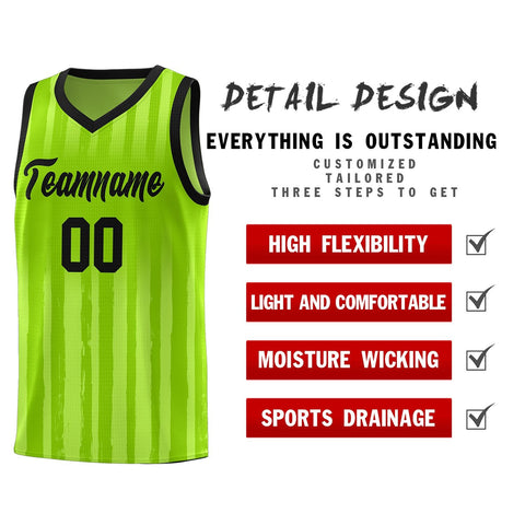 Custom Neon Green Black Vertical Striped Pattern Sports Uniform Basketball Jersey