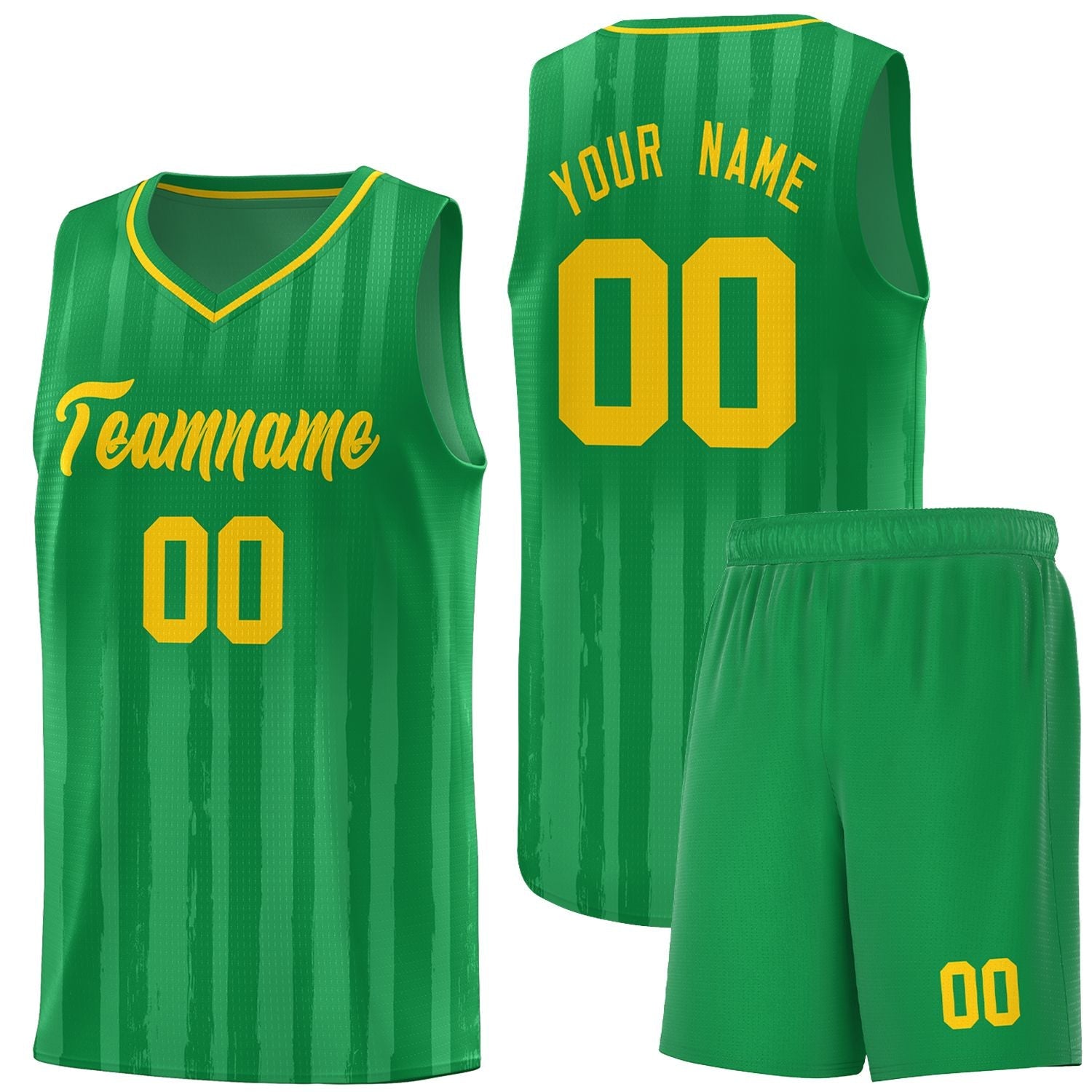 Custom Kelly Green Gold Vertical Striped Pattern Sports Uniform Basketball Jersey