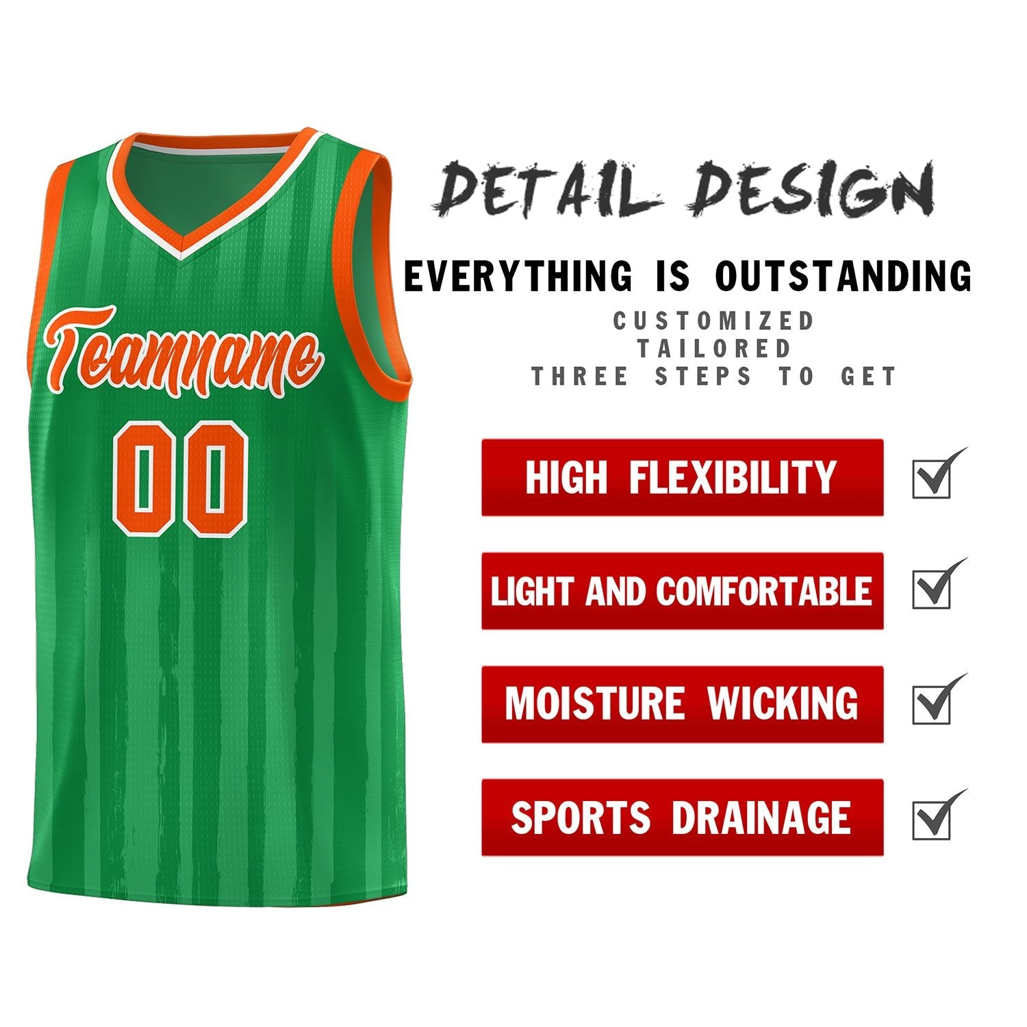 Custom Kelly Green Orange Vertical Striped Pattern Sports Uniform Basketball Jersey