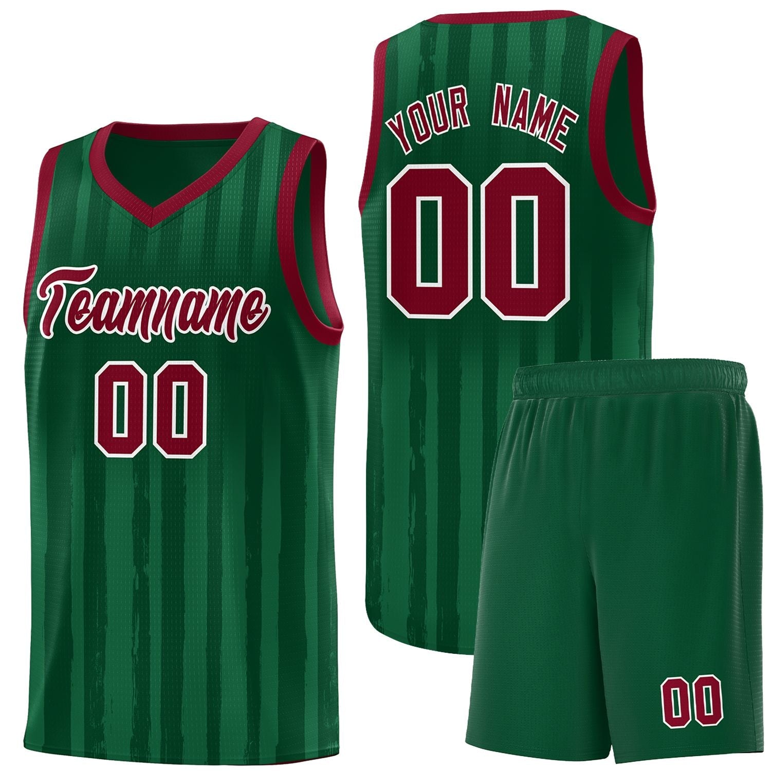 Custom Green Crimson Vertical Striped Pattern Sports Uniform Basketball Jersey