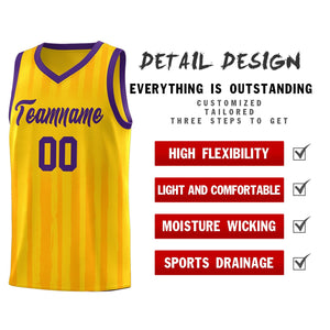 Custom Gold Purple Vertical Striped Pattern Sports Uniform Basketball Jersey