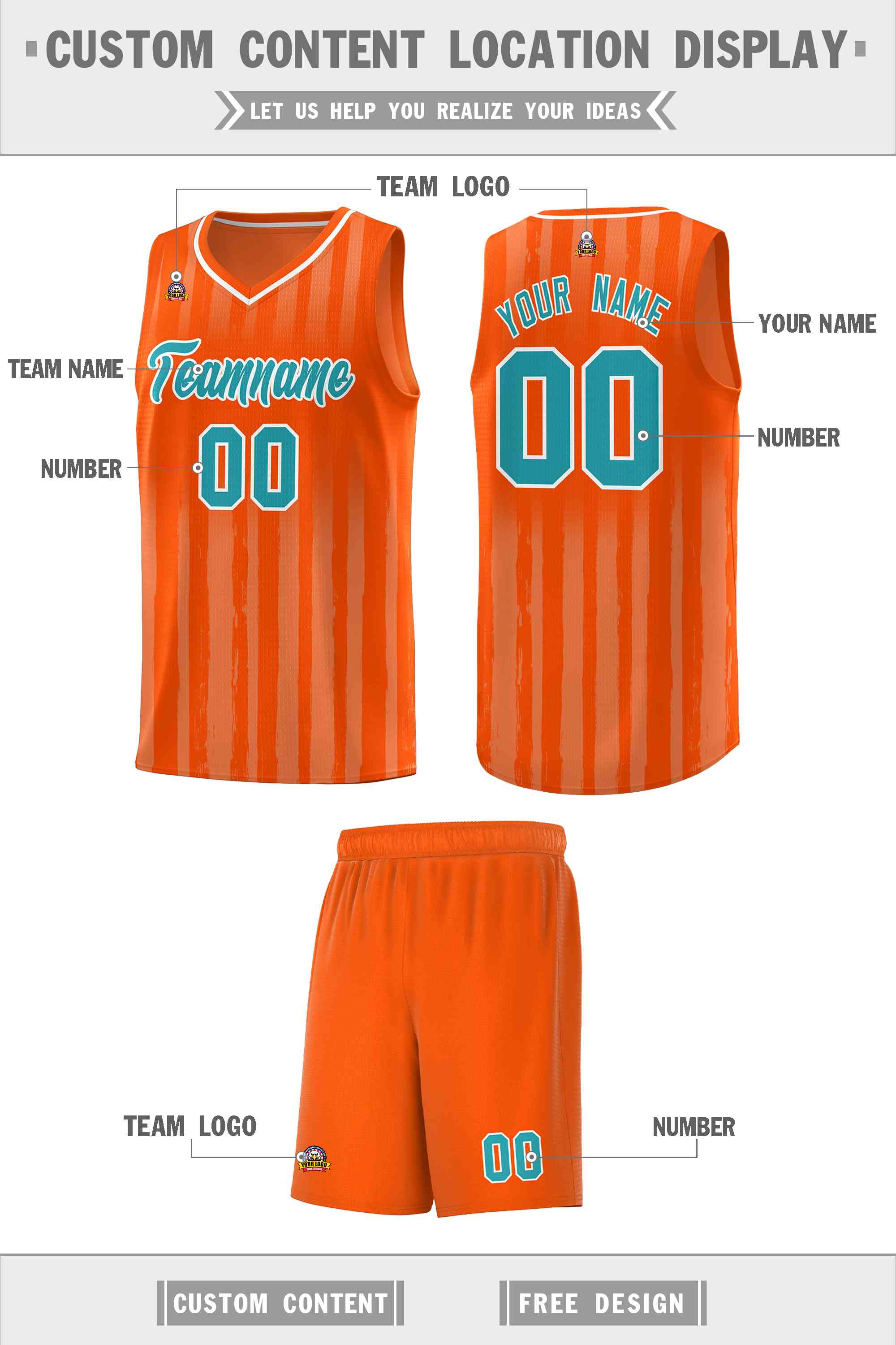 Custom Orange Aqua Vertical Striped Pattern Sports Uniform Basketball Jersey