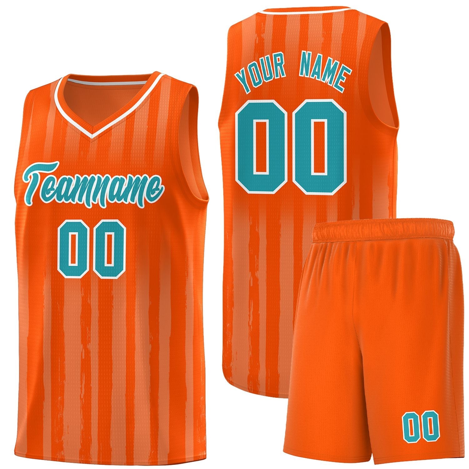 Custom Orange Aqua Vertical Striped Pattern Sports Uniform Basketball Jersey