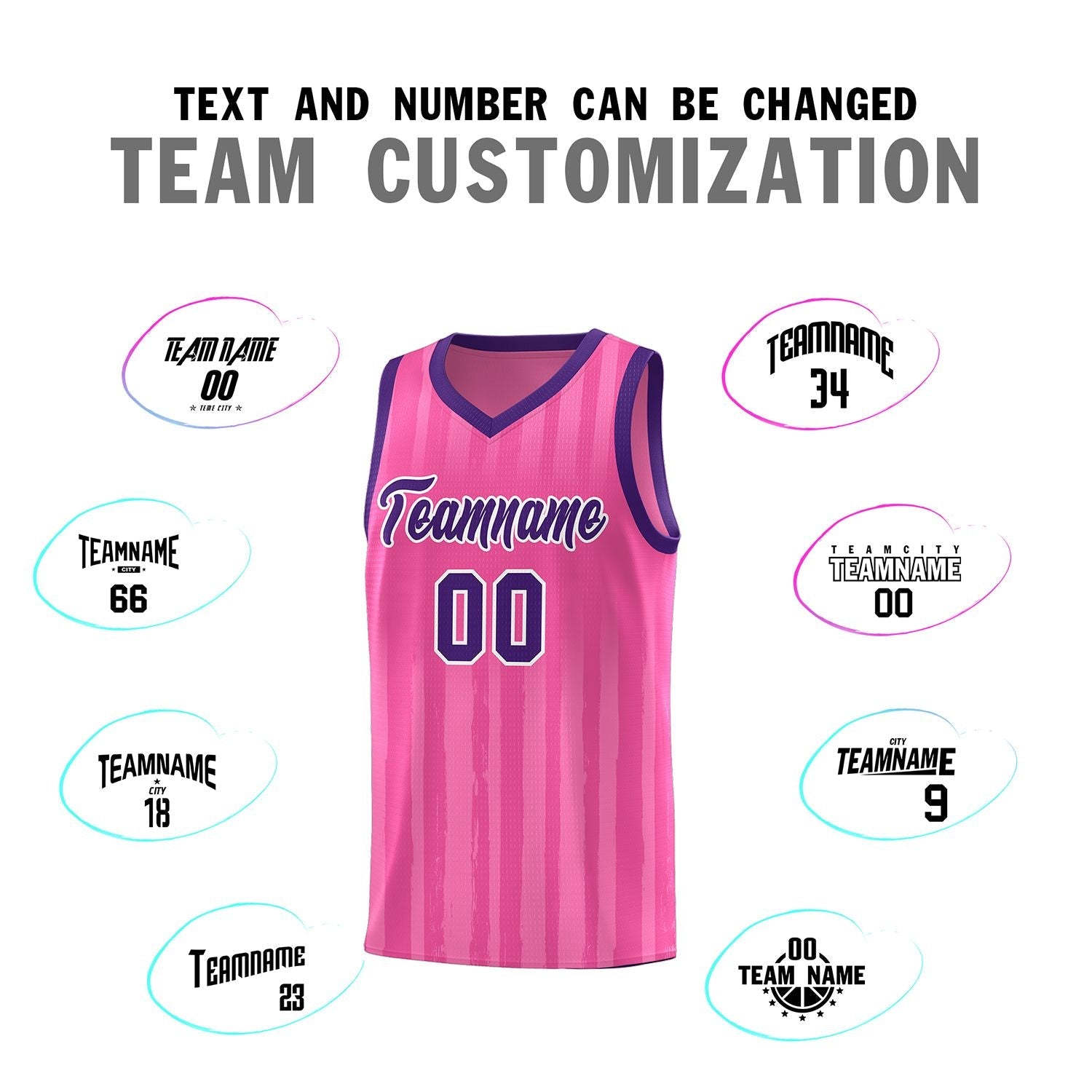 Custom Pink Purple Vertical Striped Pattern Sports Uniform Basketball Jersey