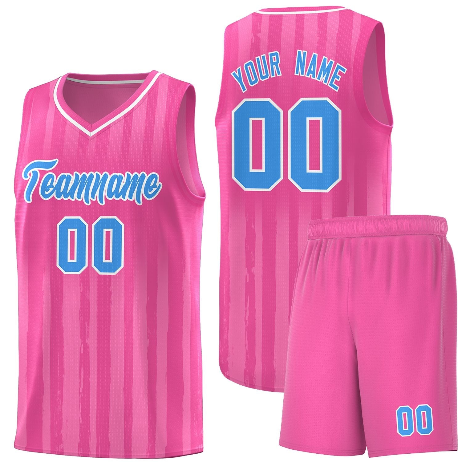 Custom Pink Powder Blue Vertical Striped Pattern Sports Uniform Basketball Jersey