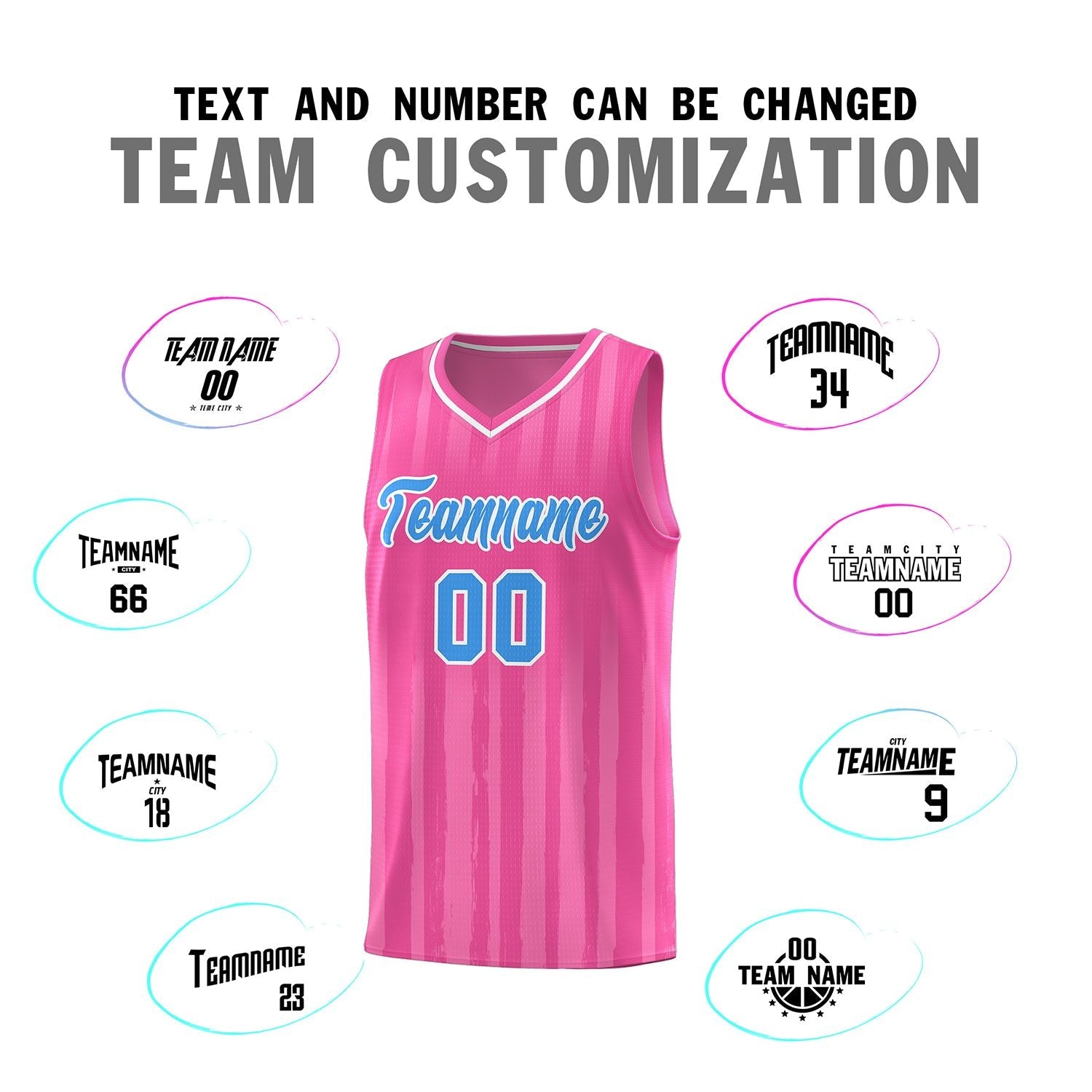 Custom Pink Powder Blue Vertical Striped Pattern Sports Uniform Basketball Jersey