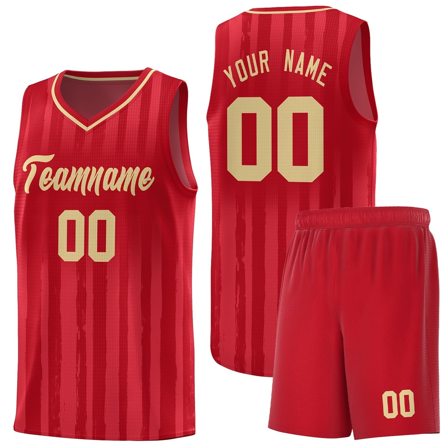 Custom Red Khaki Vertical Striped Pattern Sports Uniform Basketball Jersey