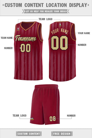 Custom Crimson Khaki Vertical Striped Pattern Sports Uniform Basketball Jersey