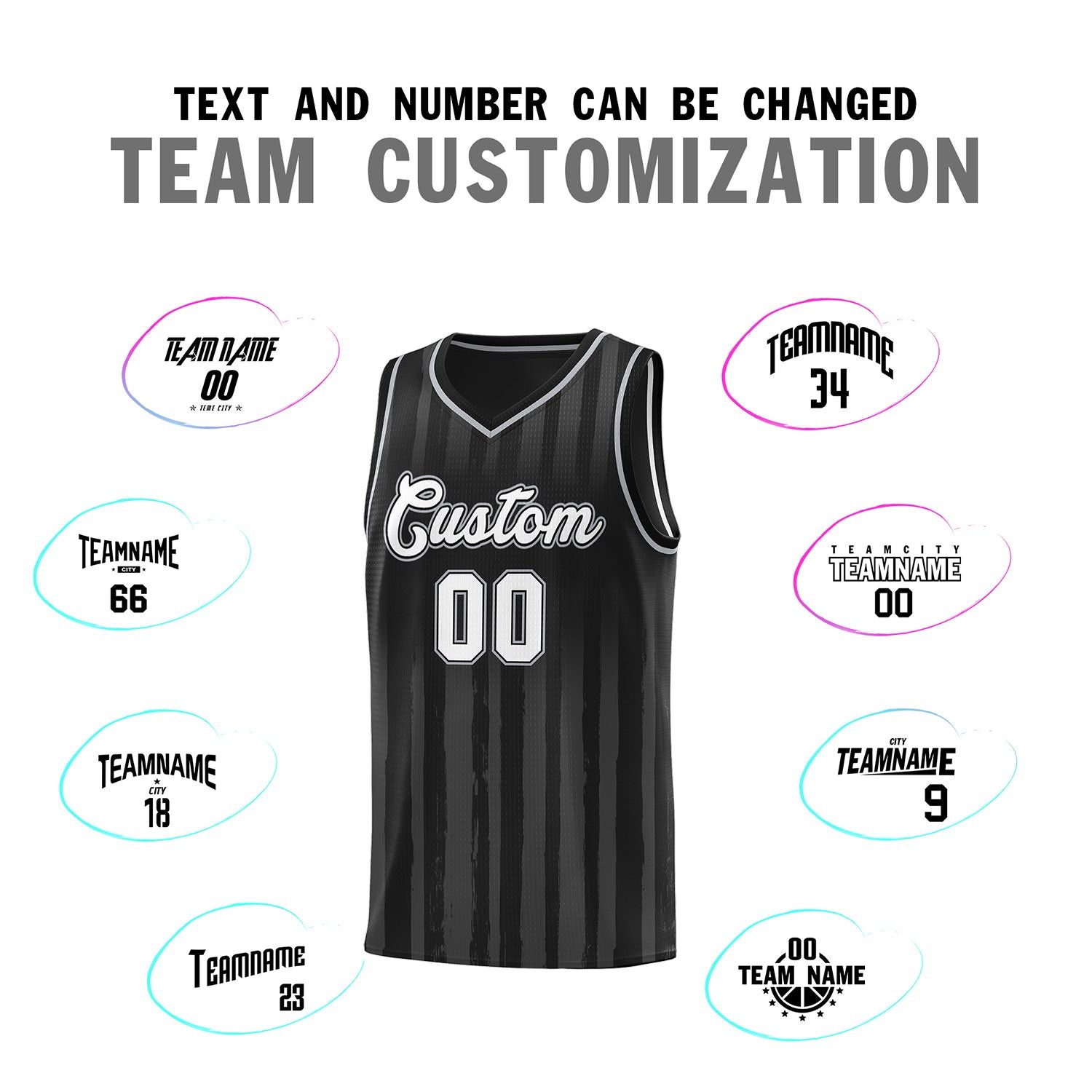 Custom Black White Vertical Striped Pattern Sports Uniform Basketball Jersey