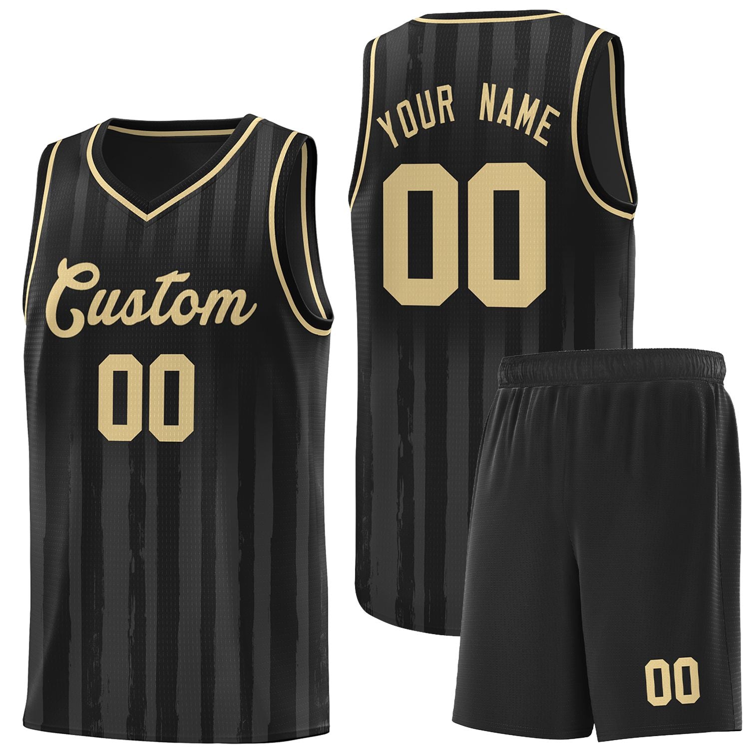 Custom Black Khaki Vertical Striped Pattern Sports Uniform Basketball Jersey