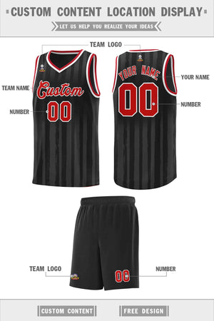 Custom Black Red Vertical Striped Pattern Sports Uniform Basketball Jersey