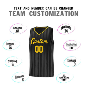 Custom Black Gold Vertical Striped Pattern Sports Uniform Basketball Jersey