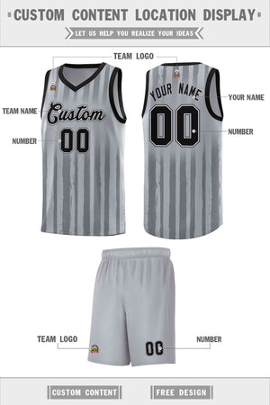 Custom Gray Black Vertical Striped Pattern Sports Uniform Basketball Jersey