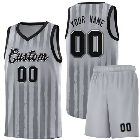 Custom Gray Black Vertical Striped Pattern Sports Uniform Basketball Jersey