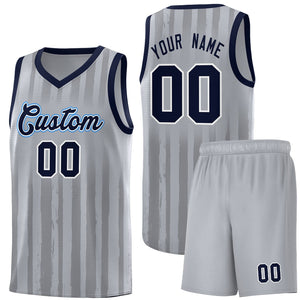 Custom Gray Navy Vertical Striped Pattern Sports Uniform Basketball Jersey