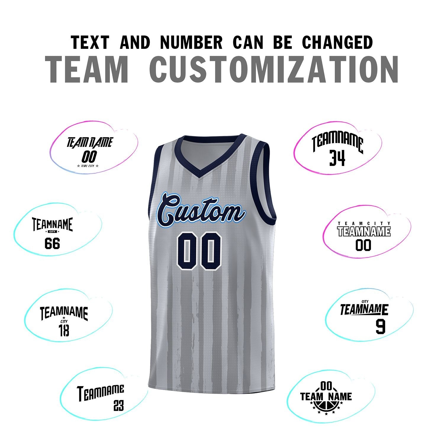 Custom Gray Navy Vertical Striped Pattern Sports Uniform Basketball Jersey