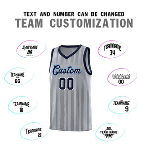 Custom Gray Navy Vertical Striped Pattern Sports Uniform Basketball Jersey